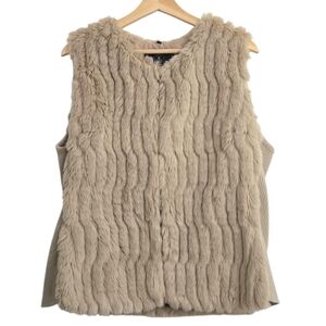 Rino & Pelle Beige Faux Fur Vest Women Size 42 (EU) Knit Side Panels Bodywarmer